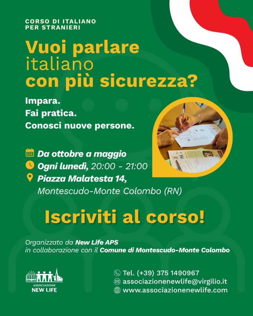 Locandina del corso di italiano per stranieri